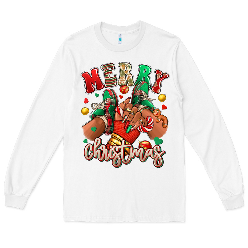 Merry Christmas Black Girl Sneakers Long Sleeve Tee by RanaPortraitStore | Teevron
