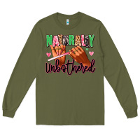 Army Green Naturally unbothered afro nails Long Sleeve Tee - RanaPortraitStore