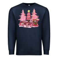 Navy pink christmas trees with gift box bbs Premium Sweatshirt - BundleAndBundleShop