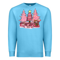 Ocean Blue pink christmas trees with gift box bbs Premium Sweatshirt - BundleAndBundleShop