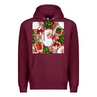Burgundy Christmas Santa Claus and gift box Premium Hoodie - NancyCooperArtShop