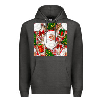 Charcoal Heather Christmas Santa Claus and gift box Premium Hoodie - NancyCooperArtShop