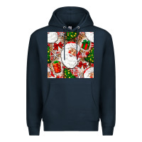 Navy Christmas Santa Claus and gift box Premium Hoodie - NancyCooperArtShop