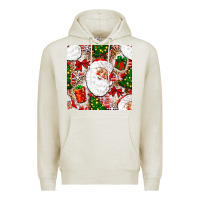 Oatmeal Heather Christmas Santa Claus and gift box Premium Hoodie - NancyCooperArtShop