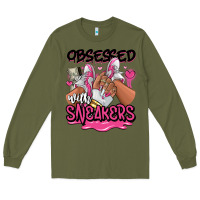 Army Green Obsessed with sneakers pink afro woman Long Sleeve Tee - RanaPortraitStore