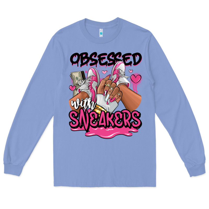 Obsessed With Sneakers Pink Afro Woman Long Sleeve Tee by RanaPortraitStore | Teevron