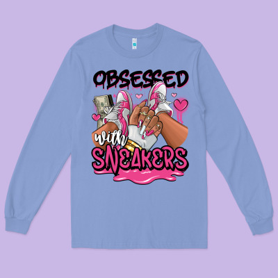 Long Sleeve Tee Obsessed with sneakers pink afro woman