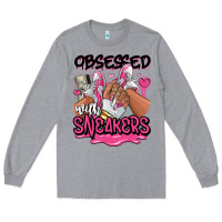 Heather Grey Obsessed with sneakers pink afro woman Long Sleeve Tee - RanaPortraitStore