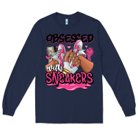 Navy Obsessed with sneakers pink afro woman Long Sleeve Tee - RanaPortraitStore