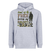 Heather Grey land of the free because my daddy is brave Heavyweight Hoodie - HRA Design Shop