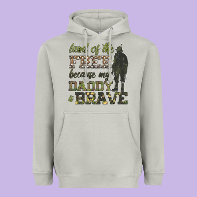 Land Of The Free Because My Daddy Is Brave Heavyweight Hoodie Designed By Hra Design Shop