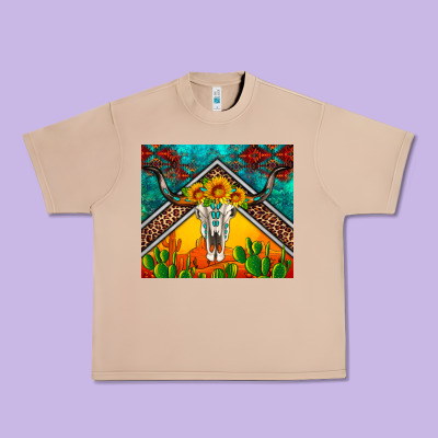 Western Sunflowers Longhorn Bull Skull Urban Heavy Tee Designed By Artiststas