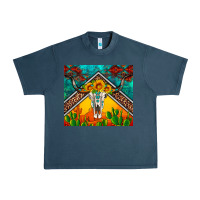Midnight Navy western sunflowers longhorn bull skull Urban Heavy Tee - Artiststas