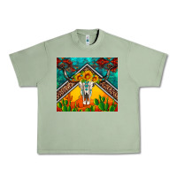 Oil Green western sunflowers longhorn bull skull Urban Heavy Tee - Artiststas