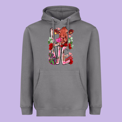 Love Cow Valentine Heavyweight Hoodie Designed By Racoondesign