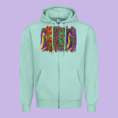 Mardi Gras Brushstroke Zipper Hoodie Designed By Ranaportraitstore