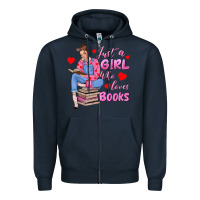 Navy just a girl who loves books Zipper Hoodie - texasbilliewilder