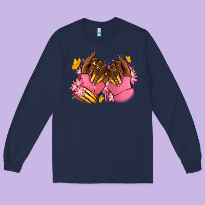 Long Sleeve Tee Pink afro nails
