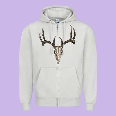 Deer Skull Zipper Hoodie Designed By Ranaportraitstore