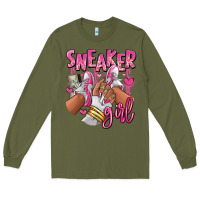 Army Green Pink and white sneaker girl Long Sleeve Tee - RanaPortraitStore