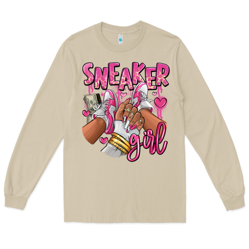 Pink And White Sneaker Girl Long Sleeve Tee by RanaPortraitStore | Teevron