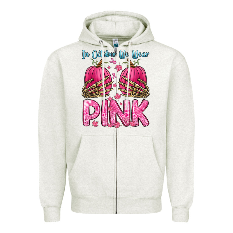 In October We Wear Pink Zipper Hoodie by Zillion Design Studio | Teevron