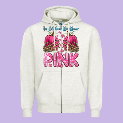 In October We Wear Pink Zipper Hoodie Designed By Zillion Design Studio