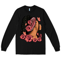 Black Pink roses afro woman Long Sleeve Tee - RanaPortraitStore
