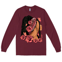 Burgundy Pink roses afro woman Long Sleeve Tee - RanaPortraitStore