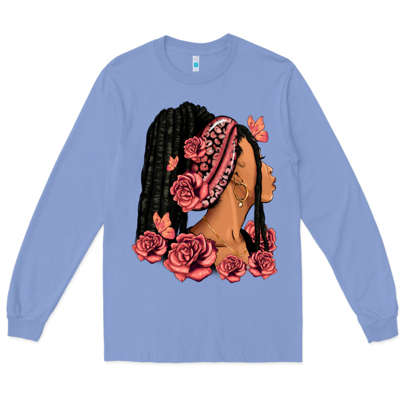 Pink Roses Afro Woman Long Sleeve Tee by RanaPortraitStore | Teevron