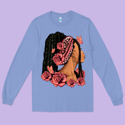 Long Sleeve Tee Pink roses afro woman