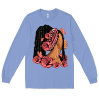 Colony Blue Pink roses afro woman Long Sleeve Tee - RanaPortraitStore