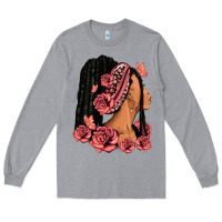 Heather Grey Pink roses afro woman Long Sleeve Tee - RanaPortraitStore