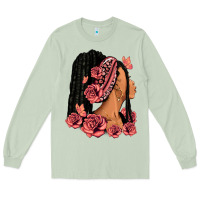 Matcha Pink roses afro woman Long Sleeve Tee - RanaPortraitStore