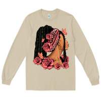 Mushroom Pink roses afro woman Long Sleeve Tee - RanaPortraitStore