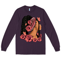 Plum Pink roses afro woman Long Sleeve Tee - RanaPortraitStore