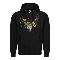 Black boho deer skull sunflowers and gemstone Zipper Hoodie - RanaPortraitStore