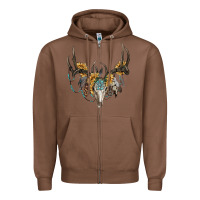 Chestnut boho deer skull sunflowers and gemstone Zipper Hoodie - RanaPortraitStore