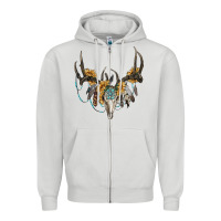 Dove Grey boho deer skull sunflowers and gemstone Zipper Hoodie - RanaPortraitStore