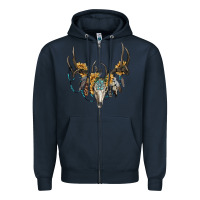 Navy boho deer skull sunflowers and gemstone Zipper Hoodie - RanaPortraitStore