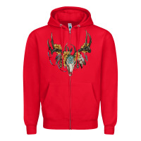 Red boho deer skull sunflowers and gemstone Zipper Hoodie - RanaPortraitStore