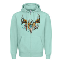 Seafoam boho deer skull sunflowers and gemstone Zipper Hoodie - RanaPortraitStore