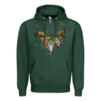 Sports Green boho deer skull sunflowers and gemstone Zipper Hoodie - RanaPortraitStore