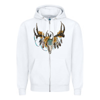 White boho deer skull sunflowers and gemstone Zipper Hoodie - RanaPortraitStore