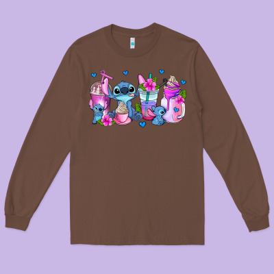 Stitch Coffee Cups Long Sleeve Tee Designed By Adodesignshop