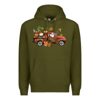 Army Green Christmas Truck Elf Santa snowman reindeer Premium Hoodie - NancyCooperArtShop