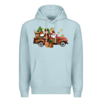 Blue Mist Christmas Truck Elf Santa snowman reindeer Premium Hoodie - NancyCooperArtShop