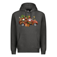 Charcoal Heather Christmas Truck Elf Santa snowman reindeer Premium Hoodie - NancyCooperArtShop