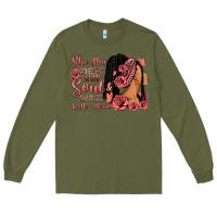 Army Green She has fire in her soul afro woman Long Sleeve Tee - RanaPortraitStore