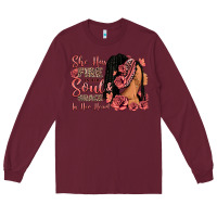 Burgundy She has fire in her soul afro woman Long Sleeve Tee - RanaPortraitStore